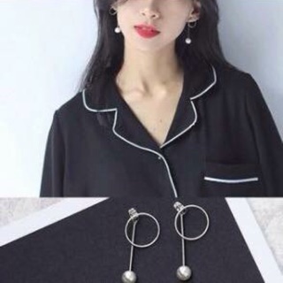 Bông tai tròn đính hạt châu dài
