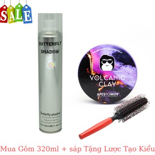 Combo Gôm Xịt Tóc Butterfly Shadow 320ml + Sáp Volcanic Hộp Nhựa Tặng Lược Tạo Kiểu Tóc