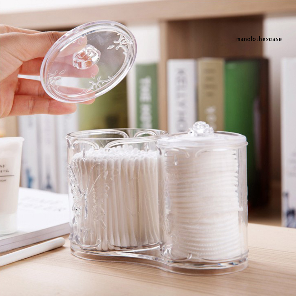 (hàng Mới Về) Hộp Đựng Tăm Bông Ngoáy Tai 2 Ngăn Chống Bụi Tiện Dụng