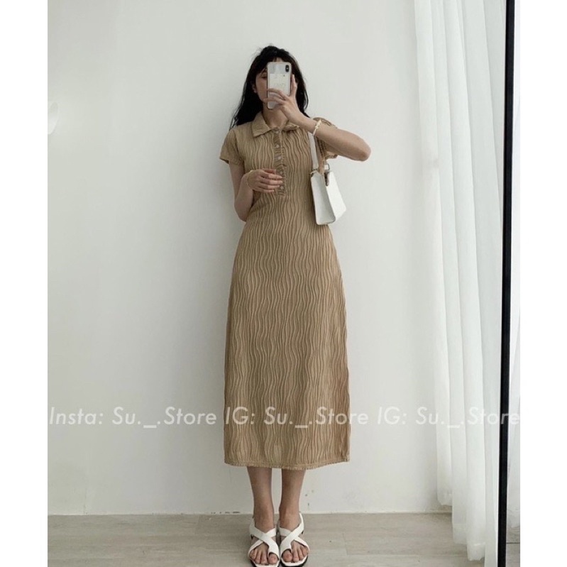 VÁY MAXI POLO TRƠN LƯỢN SÓNG KÈM VÁY HAI DÂY LÓT VPMTLS