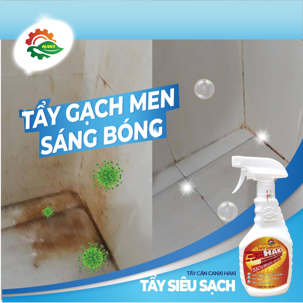 [TẨY CỰC MẠNH] Tẩy trắng bồn sứ, tẩy sen vòi inox, gạch men nhà tắm, tẩy cặn canxi Haki chính hãng chai xịt 500ml