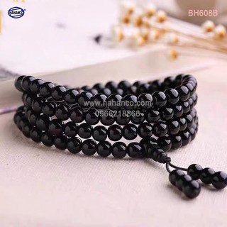 Chuỗi vòng tay/cổ 2 trong 1 màu đen với 108 hạt/8mm bằng sừng Phong Thủy - Tĩnh Tâm (BH608B)