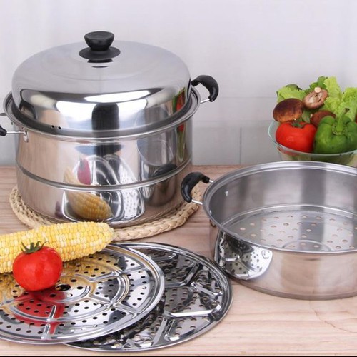 Nồi hấp inox 3 28 cm tầng hiện đại kích thước lớn, có thể sử dụng trên mọi loại bếp .