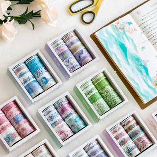 Washi bộ 10 cuộn băng dính nhiều chủ đề trang trí sổ, album, bullet journal, lưu bút, nhật ký