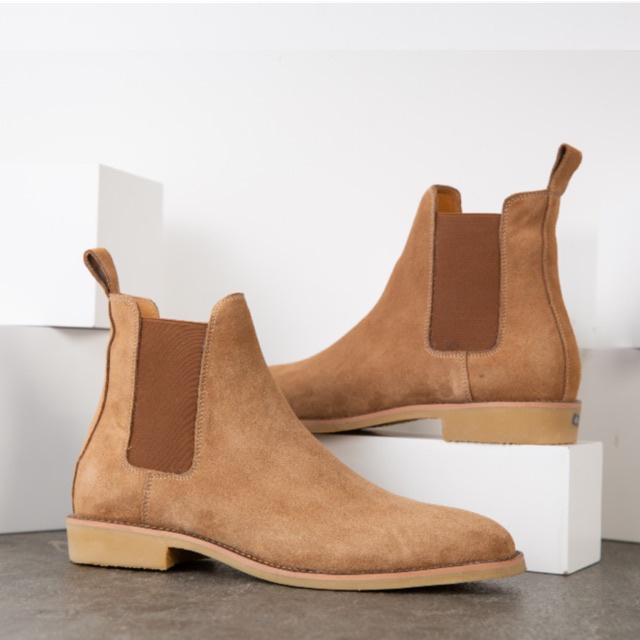Giày Da Nam Chelsea Boot Cao Cổ Da Lộn Màu Nâu Thời Trang