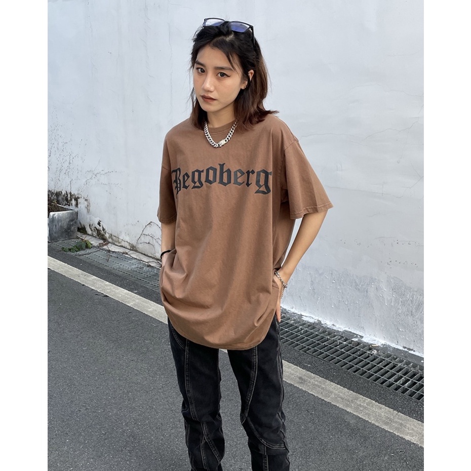 Áo phông nữ vintage BEGOBERG oversize cổ tròn form áo thun unisex 100% cotton