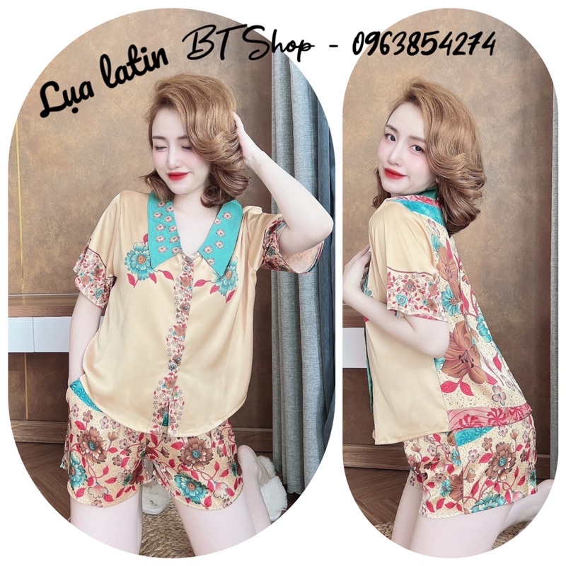 Đồ ngủ mặc nhà lụa pijama đùi hoạ tiết freesize <57kg tuỳ chiều cao