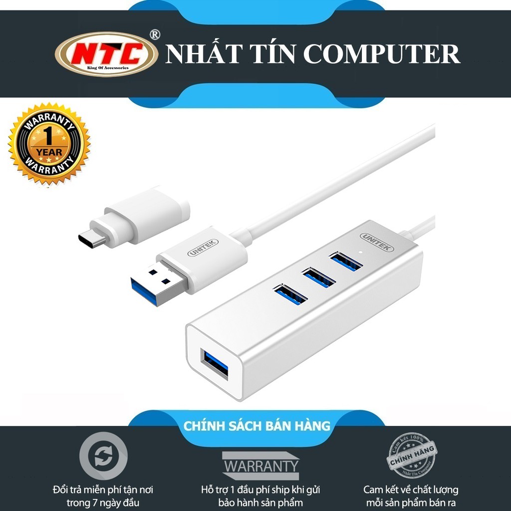 Bộ chia USB 3.0 và Type-C ra 4 cổng USB 3.0 Unitek Y-3082B