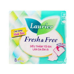 Băng Vệ Sinh Laurier Fresh &amp; Free Siêu Mỏng Cánh Gói 8 Miếng (Siêu thấm tối đa - Lan da êm ái)