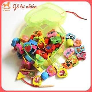Đồ chơi Hộp xâu hạt gỗ- hộp hình trái tim cho bé vận động tinh, rèn luyện khả năng tập trung