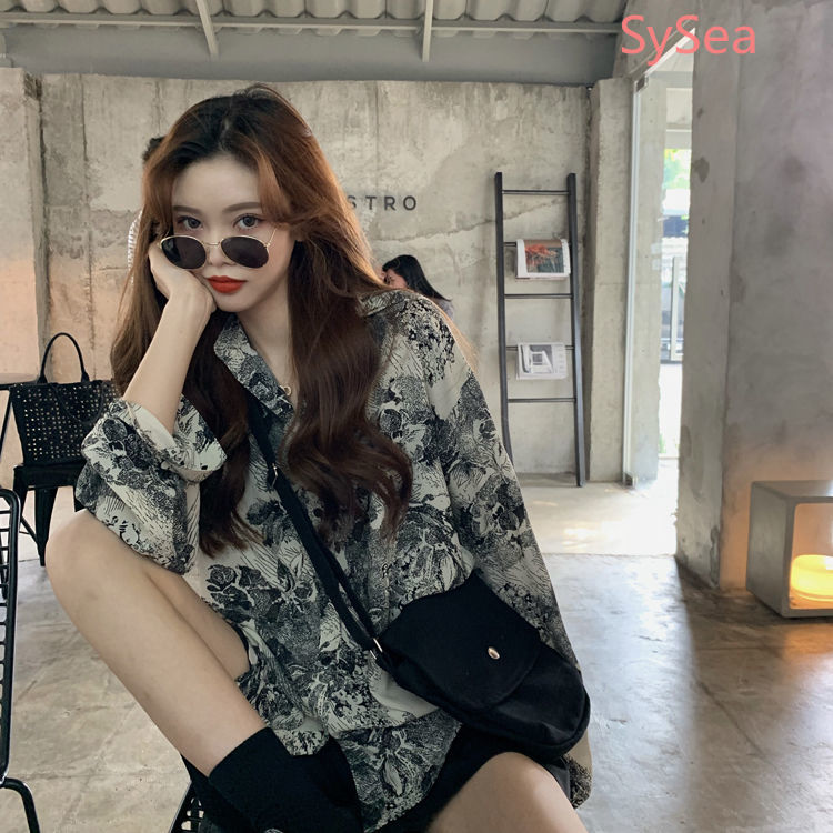 Áo Sơ Mi Chiffon Tay Dài In Họa Tiết Thanh Lịch Phong Cách Retro