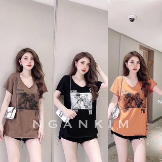 Áo phông xước cổ tim dáng rộng
