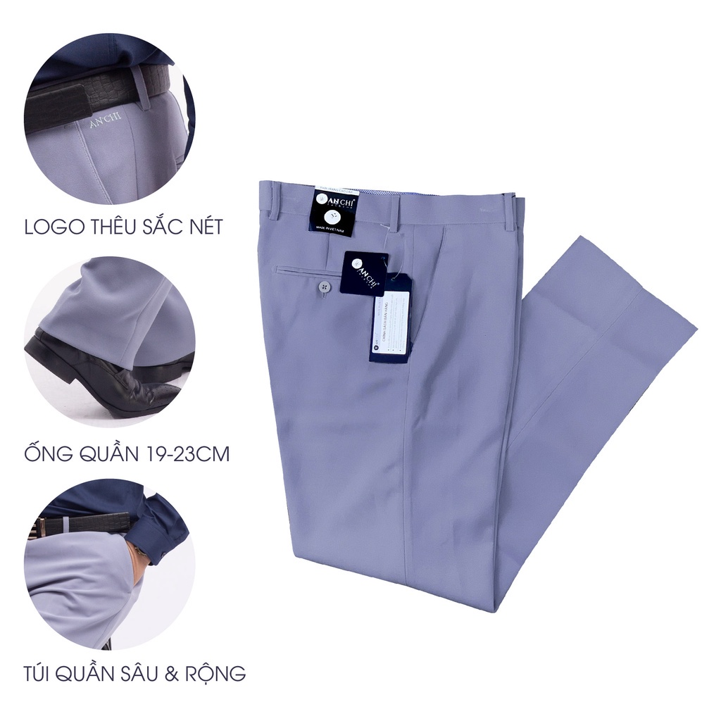 Combo Áo Sơ Mi Nam Sợi Tre Xanh Than Và Quần Âu Ghi Nhạt Trung Niên ANCHI Cao Cấp
