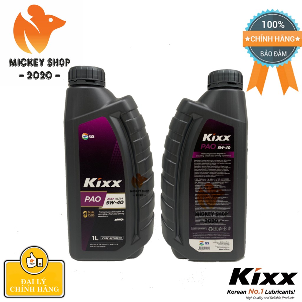 [CAO CẤP] Nhớt xe tay ga, xe hơi Kixx PAO A3/B4 5W40 API SN  Fully Synthetic 1L