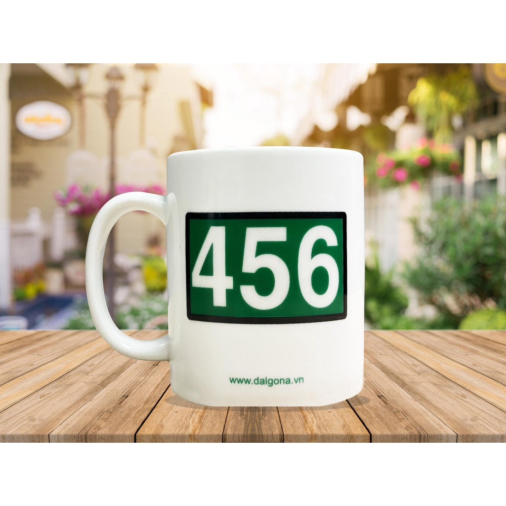 Cốc gốm sứ Dalgona Squid Game số 001 và 456 / Dalgona Cup Squid Game number 456 and 001 (1 chiếc)