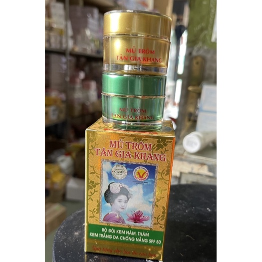 Bộ đôi kem nám-thâm-trắng da mũ trôm Tân Gia Khang 12g