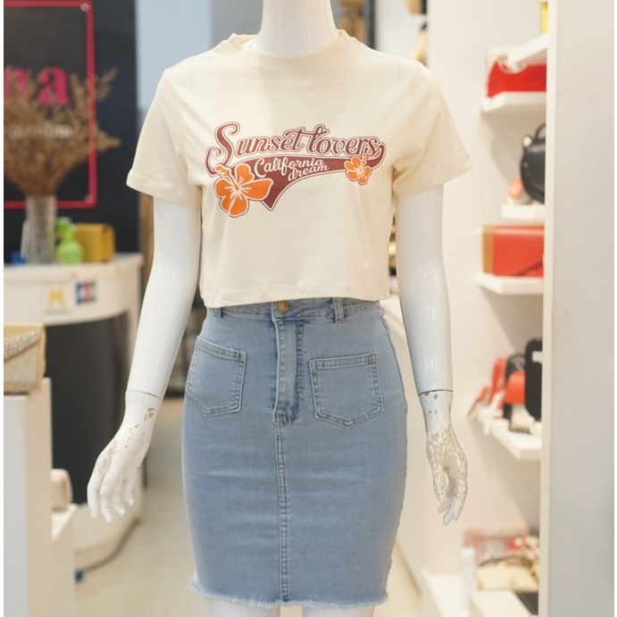 Áo croptop nữ tay ngắn in hình thời trang, chất thun cotton mền mịn