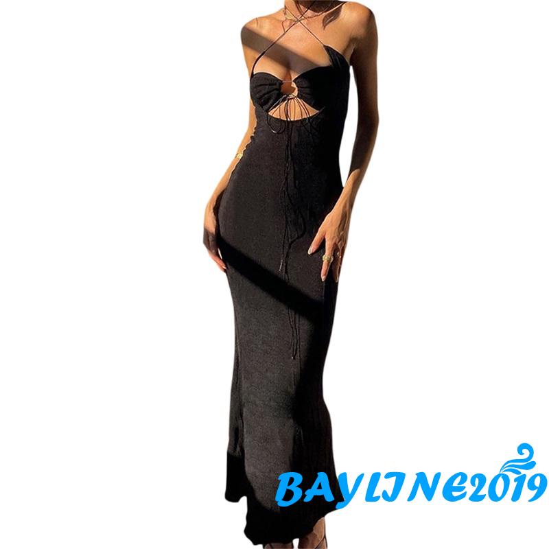 Đầm Dài Không Tay Màu Trơn Cắt Xẻ Một Mảnh Dành Cho Nữ