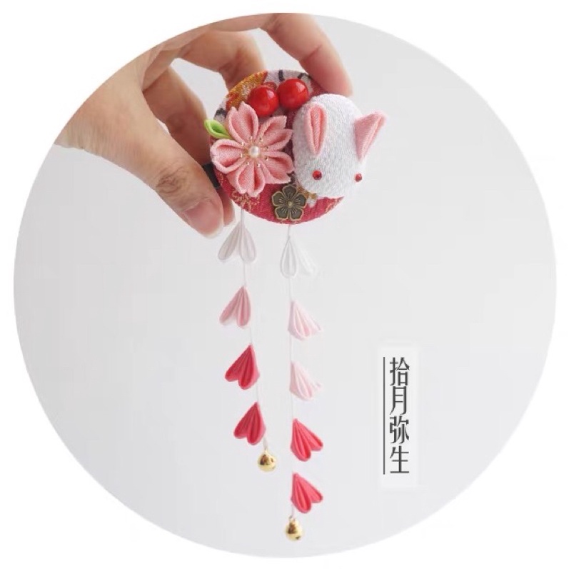 Kẹp tóc Kanzashi thỏ và hoa - Cosplay - lolita