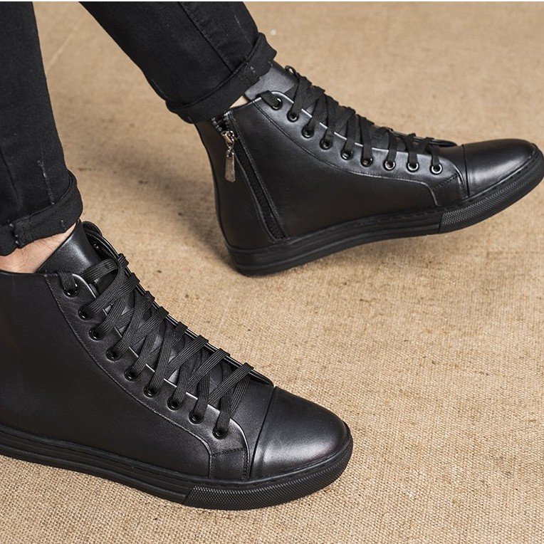 Giày Da EleMan Nam Trơn Cao Cổ Cao Cấp 2 Màu Trắng/ Đen | BigBuy360 - bigbuy360.vn