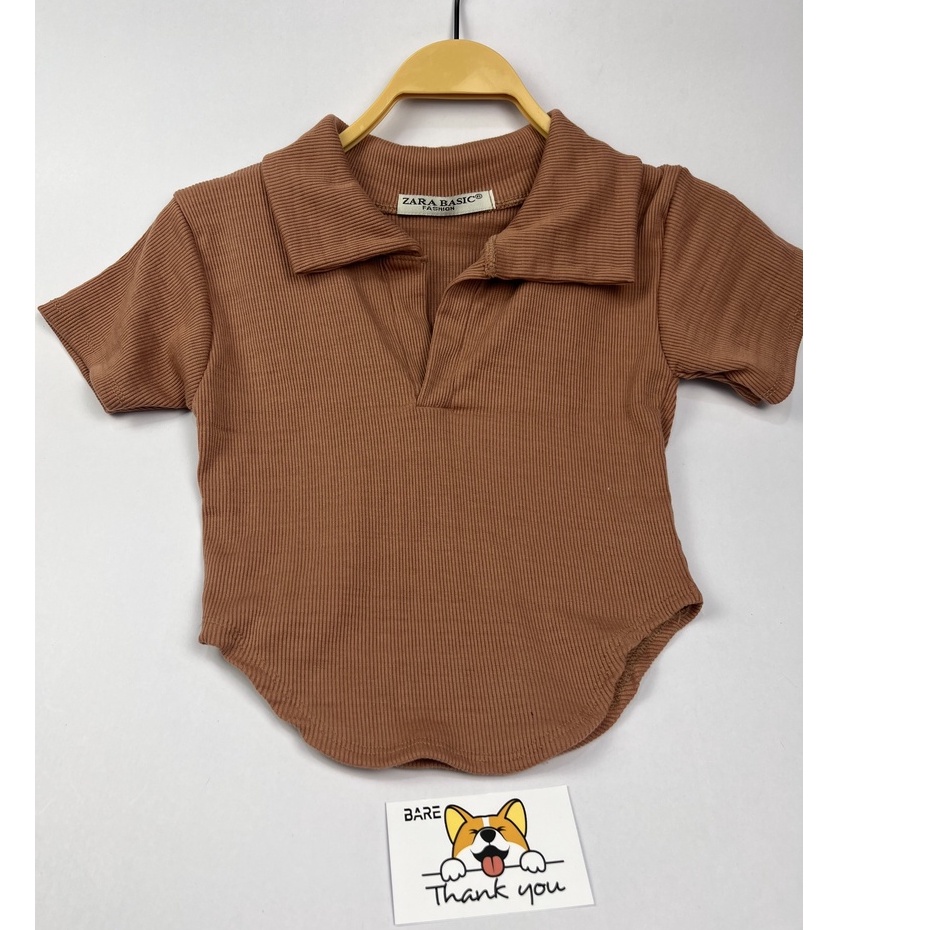 Áo thun tay ngắn nữ Bare , áo thun có cổ Polo thiết kế vạt bầu cá tính chất thun gân ôm tôn dáng - AO082