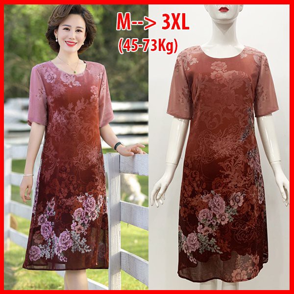 GOTI - Đầm Trung Niên Dáng Suông Rộng Eo Dáng Dài Tay Lỡ Cao Cấp Tặng Mẹ 3313 3244