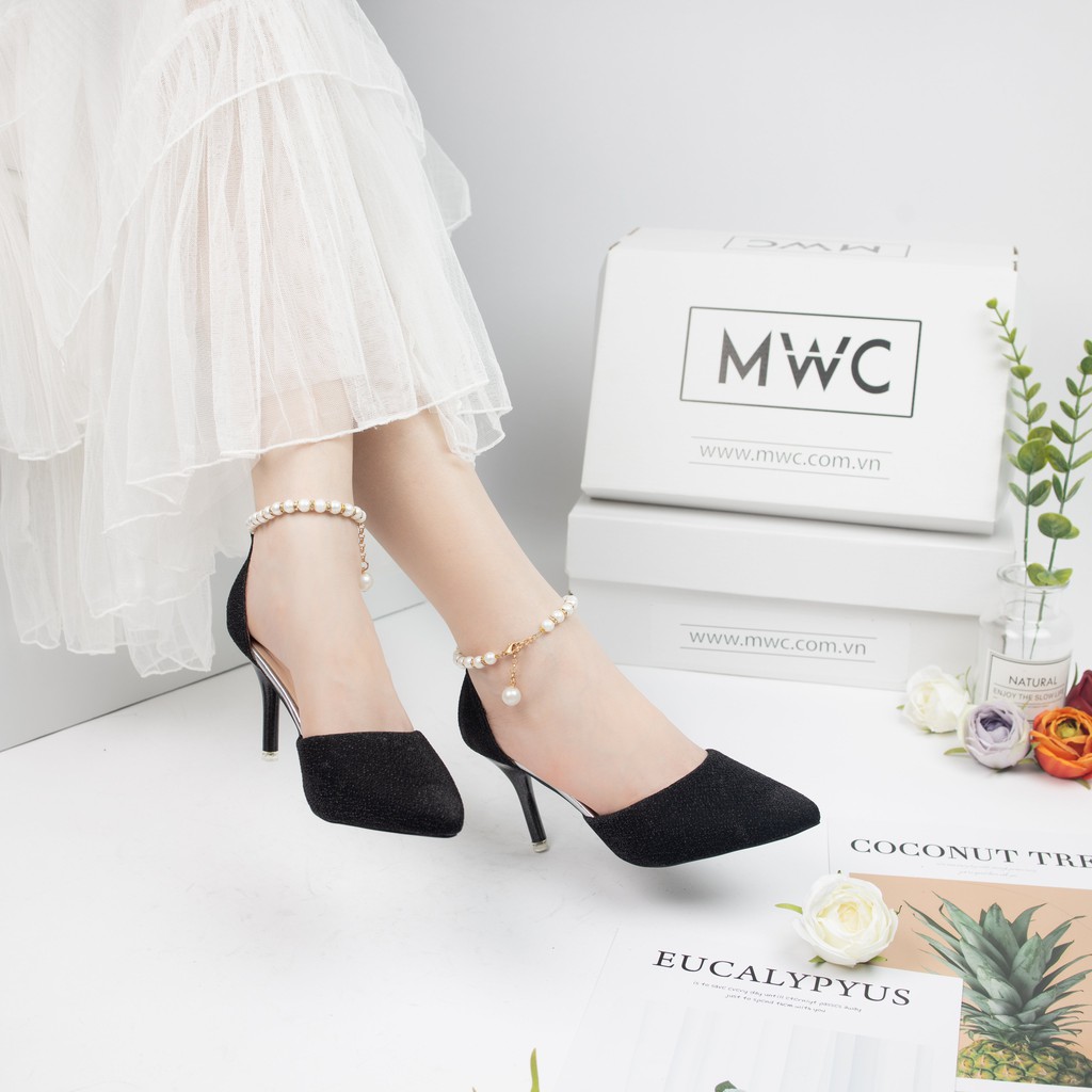 Giày cao gót nữ MWC cao gót quai hậu 7CM đế mũi nhọn da phối kim tuyến êm chân NUCG-3785