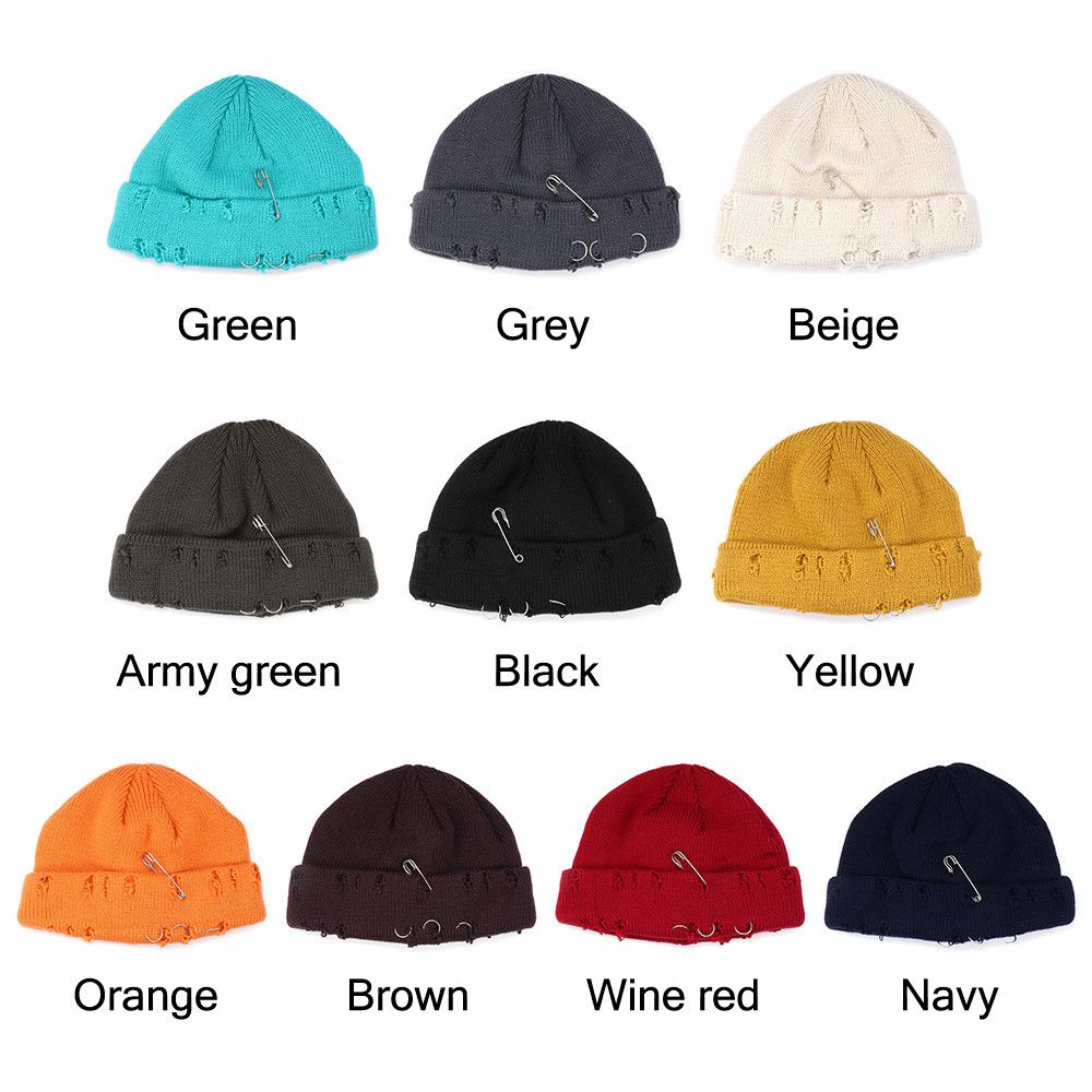 Mũ beanie dệt kim đính vòng kim loại giữ ấm mùa đông phong cách Harajuku thời trang cho nam và nữ 2021