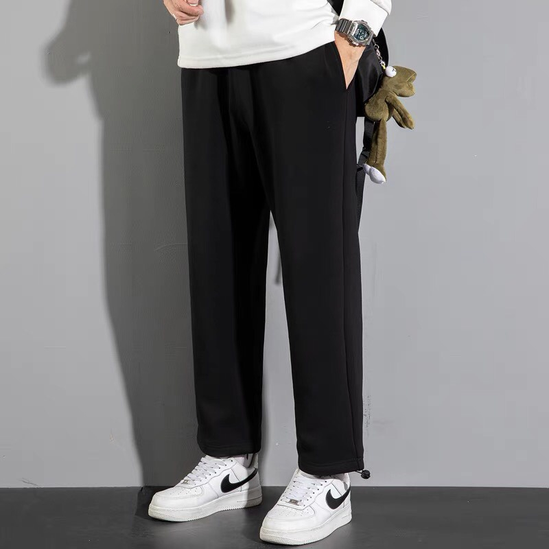 Quần jogger nam trơn ống rộng basic dây rút bo chun ở gấu vải nỉ cotton cao cấp ROMAN QT03