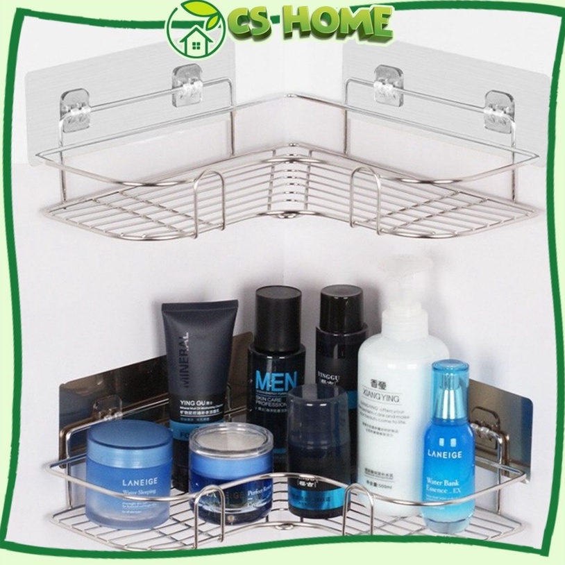 Kệ góc bằng inox không gỉ, để nhà tắm nhà bếp phòng khách tiện dụng (Tặng kèm dán tường siêu dính) chịu lực 10kg HL4