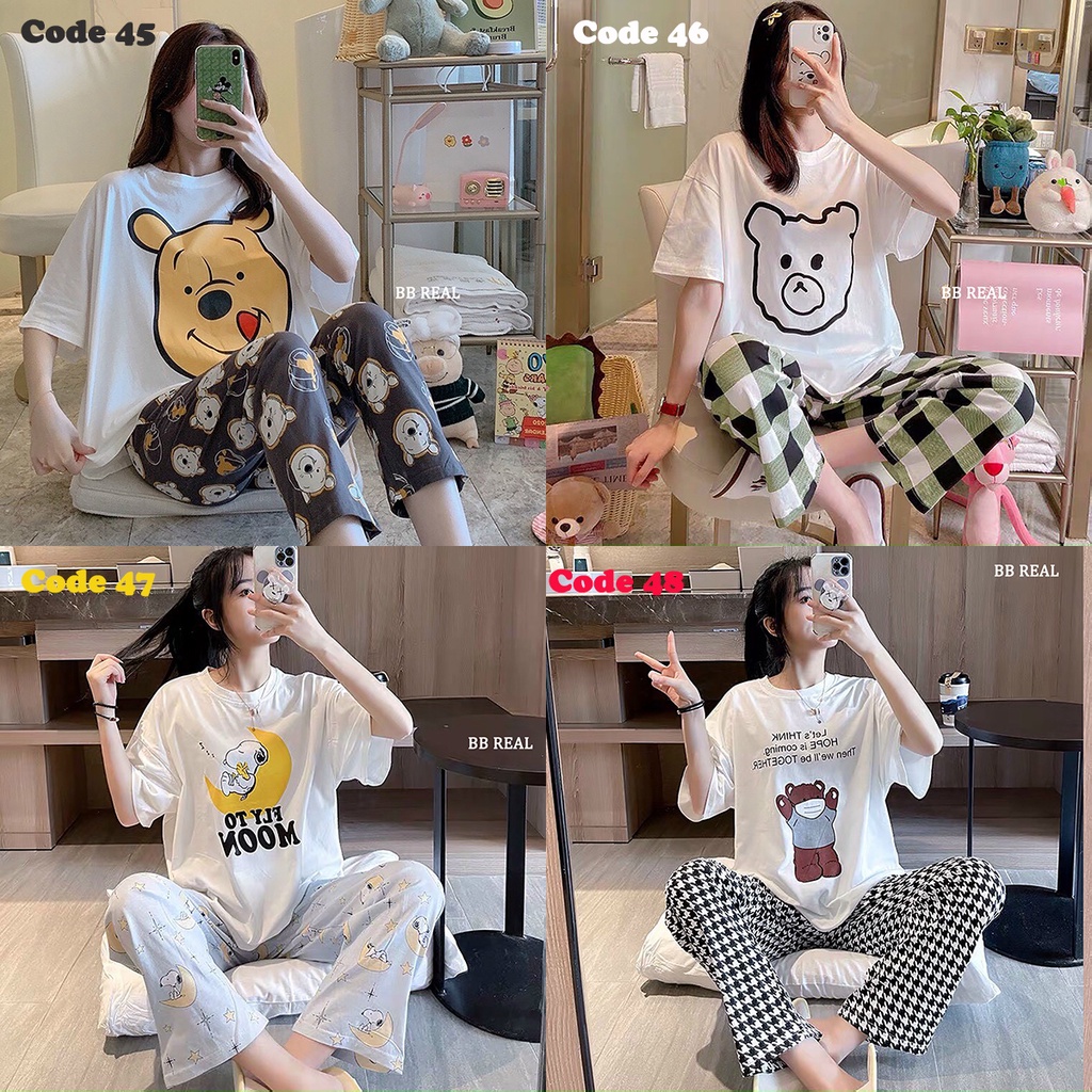 Đồ Bộ Mặc ở Nhà Bộ Đồ Ngủ Nữ Quần Dài Pijama Thun Lạnh Đẹp  Freesize Từ 45-55Kg - BB REAL