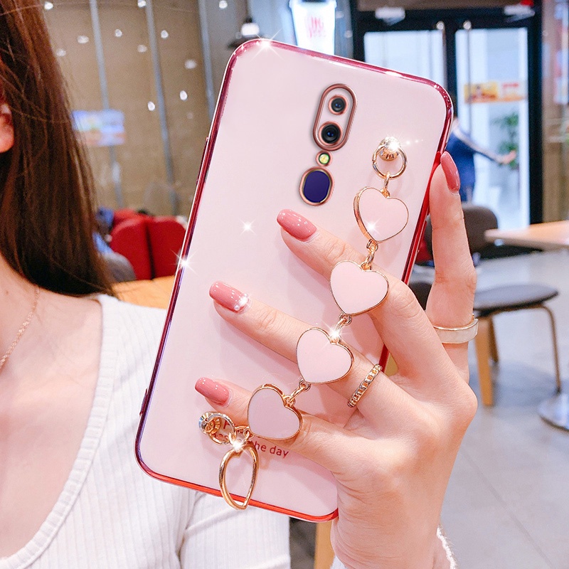 Ốp Điện Thoại Silicon Mềm Gắn Dây Đeo Hình Trái Tim Cho OPPO F11 F11 Pro F5 F7 F9 F15