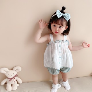Bộ Quần Áo Mùa Hè Kèm Băng Đô Nơ Cho Bé Gái 6 Tháng đến 3 Tuổi
