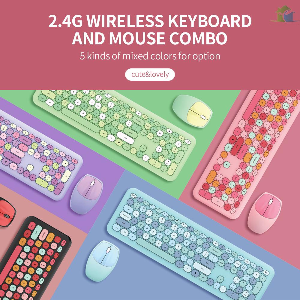 Mới Bộ Bàn Phím + Chuột Không Dây Mofii 666 2.4g 110 Phím Hình Tròn Màu Xanh Dương