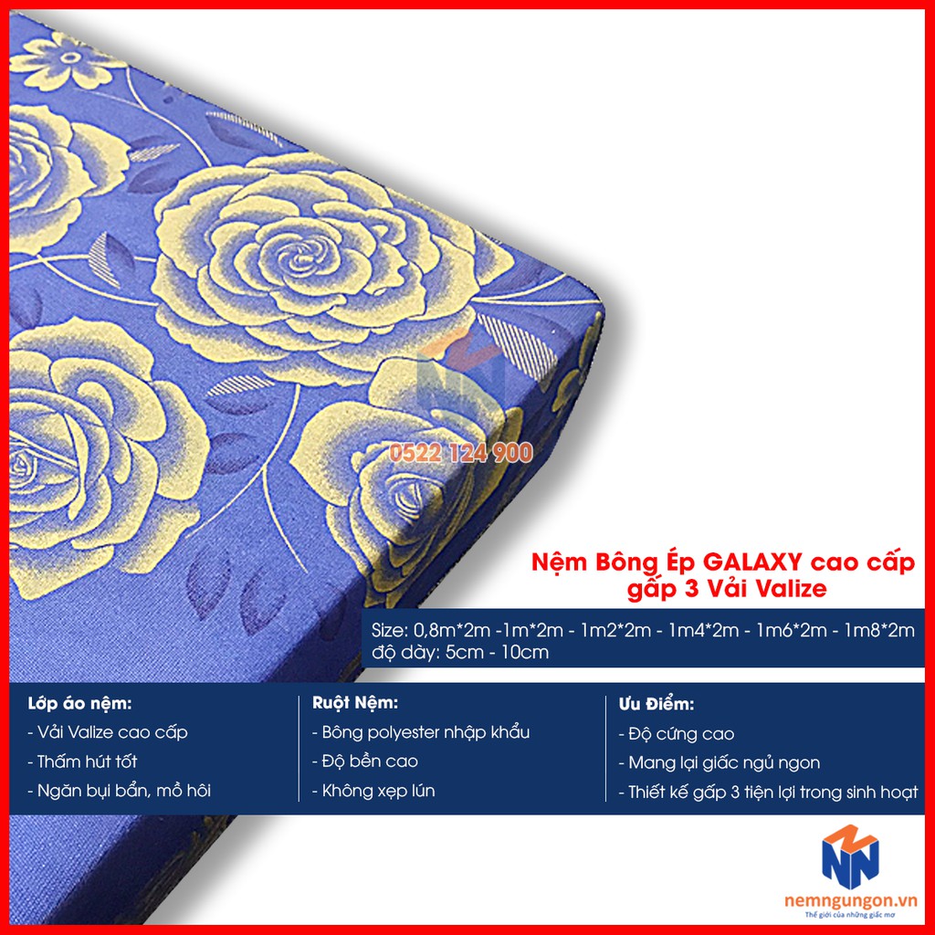 Nệm Bông ép Galaxy cao cấp gấp 3 - Vải Valize - Dày 5cm - Phạm Thanh [Đủ size] - Bảo hành 07 năm