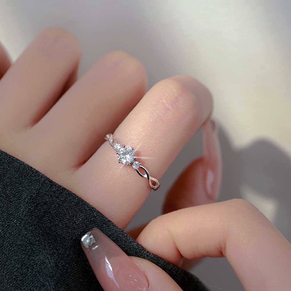 Nhẫn Bạc S925 Đính Đá Zircon Đơn Giản Thời Trang Có Thể Điều Chỉnh Kích Thước