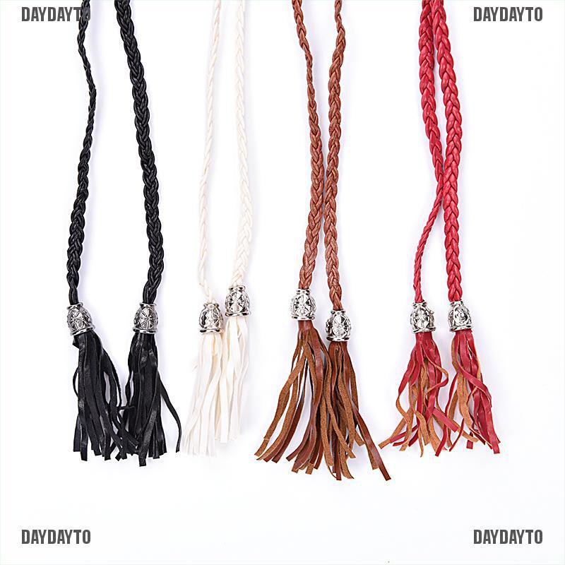[DAYDAYTO] Boho Women Simple PU Leather Tassel Braided Self-Tie Belt Thin Waist Rope Belt