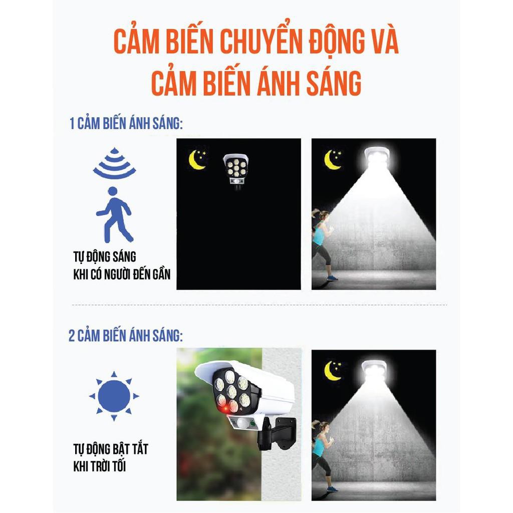 RẺ VÔ ĐỊCH - Đèn Năng Lượng Mặt Trời 2 Trong 1 Chống Thấm Nước 77 Led  Gắn Tường Giả Camera An Ninh Bảo Hành 12 Tháng