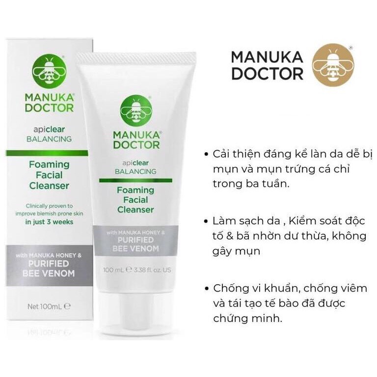 Sữa rửa mặt tạo bọt Manuka Doctor Apiclear Foaming Facial Cleanser 100ml