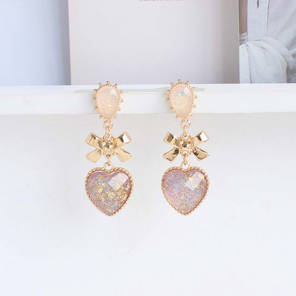 Khuyên tai kim loại tráng resin dáng thả hình nơ xinh xắn cho nữ