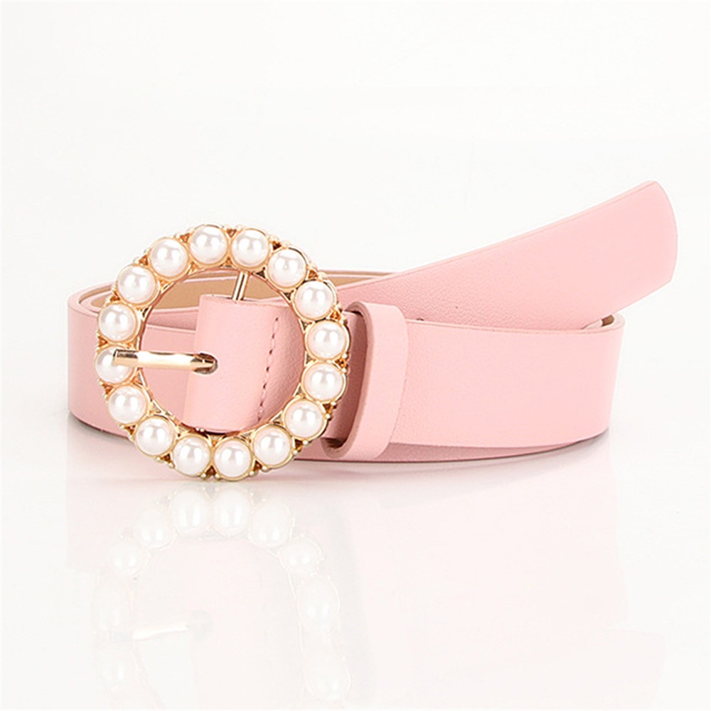 SmileFairyCC【COD &amp; Hàng Có Sẵn】Thắt Lưng Da Bò Thật Đính Ngọc Trai Đơn Giản Chống Thấm Nước Cho Nữ