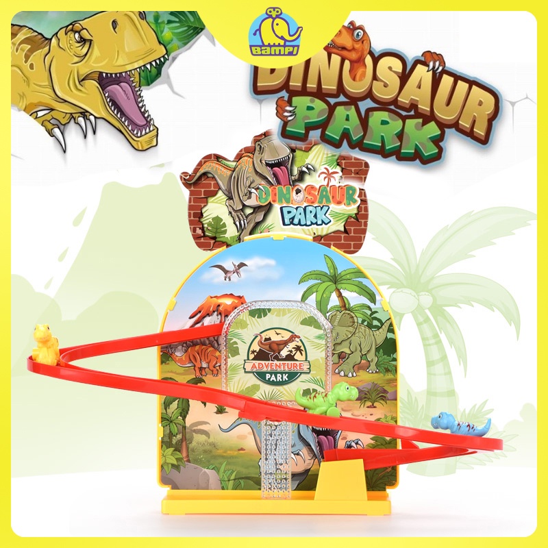 bộ đồ chơi cầu trượt công viên khủng long dành cho bé nhạc nhẹ nhiều màu sắc
