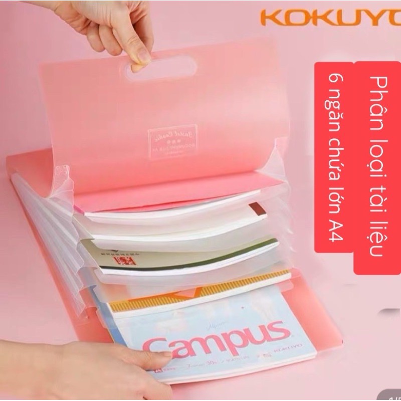 Túi đựng tài liệu nhưạ Campus Pastel Cookie khổ dọc đựng tài liệu kích cỡ A4 gồm 6 ngăn J40
