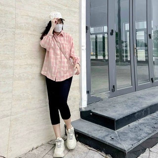 Áo sơ mi caro form rộng tay cánh dơi xanh hồng mới