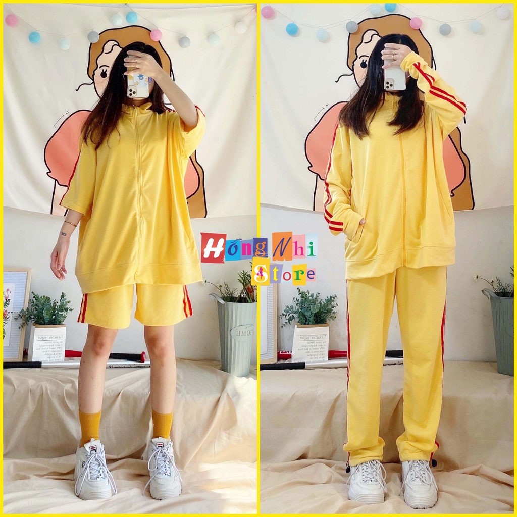 Set Bộ Thể Thao Oversize Ulzzang Unisex Áo Khoác Tay Dài Quần Jogger Dài Màu Vàng Cao Cấp - MM