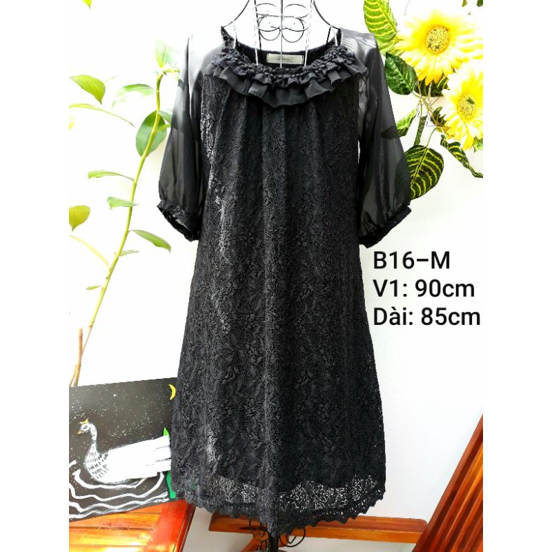 Đầm ren đen tiểu thư, hàng secondhand Nhật. Nhãn hiệu Agneau 7, size M #hàng_si_tuyển #freeshipextra