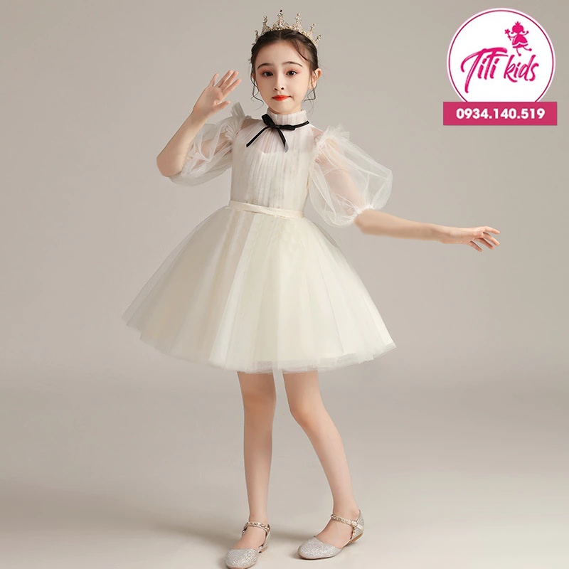 Đầm Công Chúa Bé Gái TiTiKids Trắng Cao Cấp CC139
