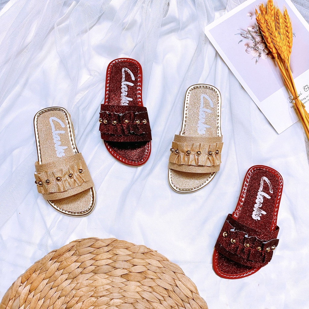 Dép quai ngang nhún bèo kim tuyến lấp lánh cho bé gái cực đẹp - TT420