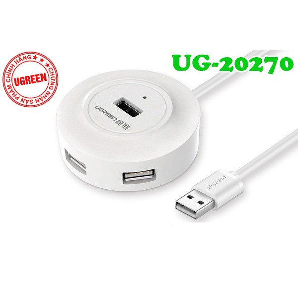 Hub USB 2.0 1 ra 4 cổng Cao cấp Ugreen 20270 20277 Chính hãng CR106 dây 80cm