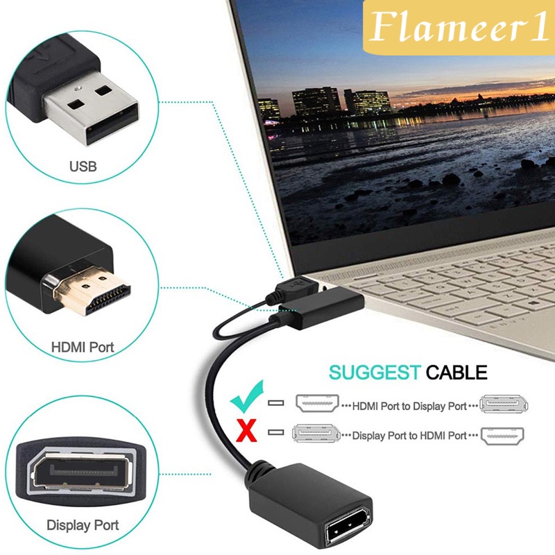 HDMI to DisplayPort Adapter Converter Cable Connector 1080P 4K with USB